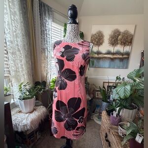 EUC Women’s Connected Apparel Peach, Ivory, and Black Floral Midi Dress